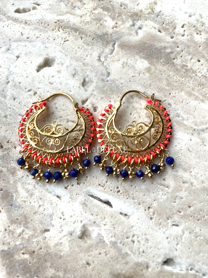 Gas Bijoux oorbellen 577091 - Dames Oorbellen - Yuca Hoop - roze blauw goud - 3,5 CM