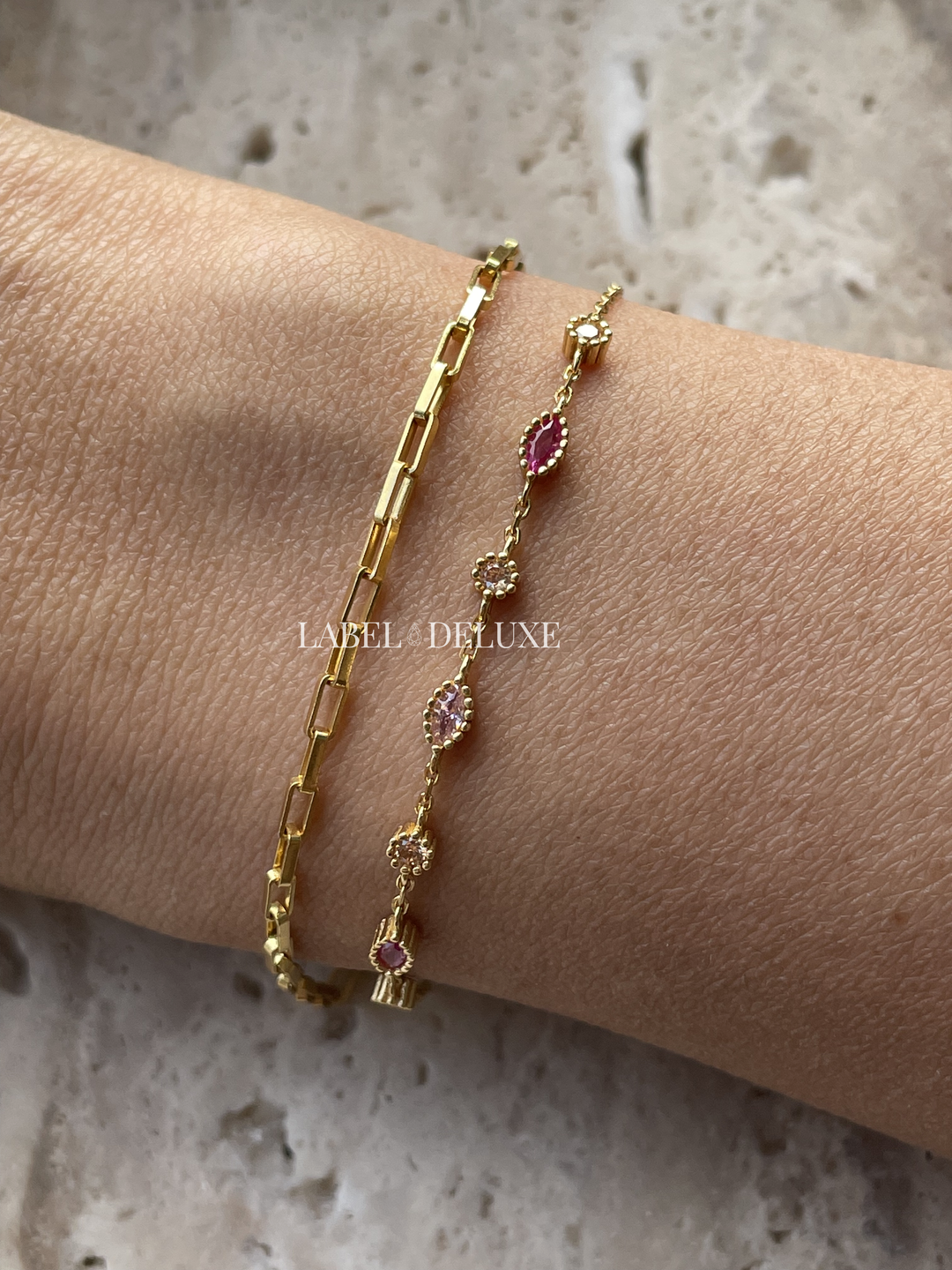 Karma Jewelry 94120 - Bracelet Square Chain - Sterling Zilveren Damesarmband - 14K Gouden Plating - Goud - 16 + 3 CM