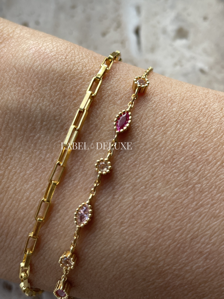 Karma Jewelry 94120 - Bracelet Square Chain - Sterling Zilveren Damesarmband - 14K Gouden Plating - Goud - 16 + 3 CM