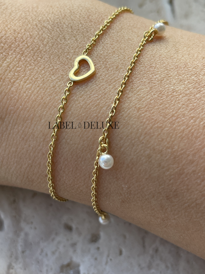 Karma Jewelry Bracelet 94132 - Damesarmband - Hanging Tiny Pearls - Sterling Zilveren - 14K Gouden Plating - Goud kleurig - 16+3 CM