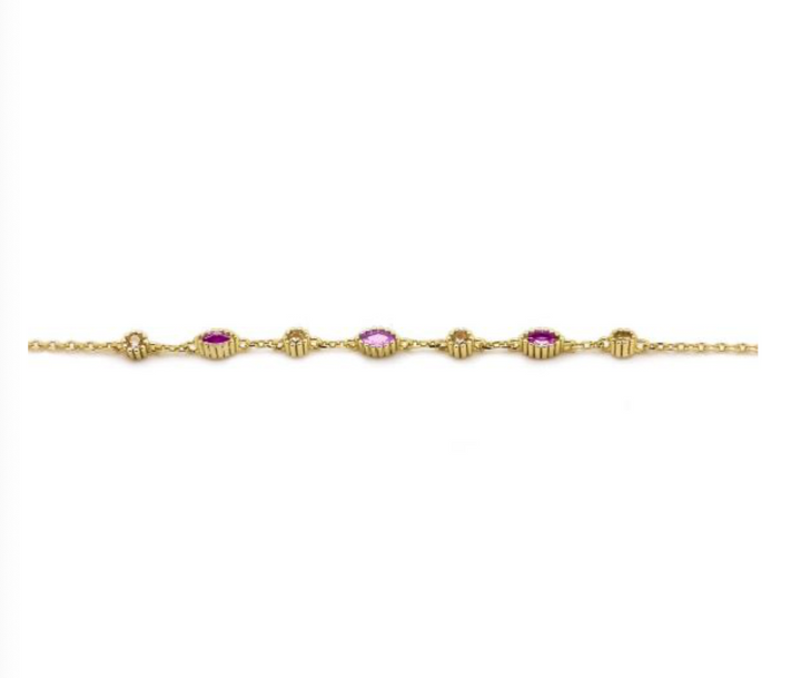 Karma Jewelry bracelet 94160GP_RR - Damesarmband - Jules Ruby Red -  Sterling Zilver - 14K Gouden Plating - Goud kleurig - 16+3 CM