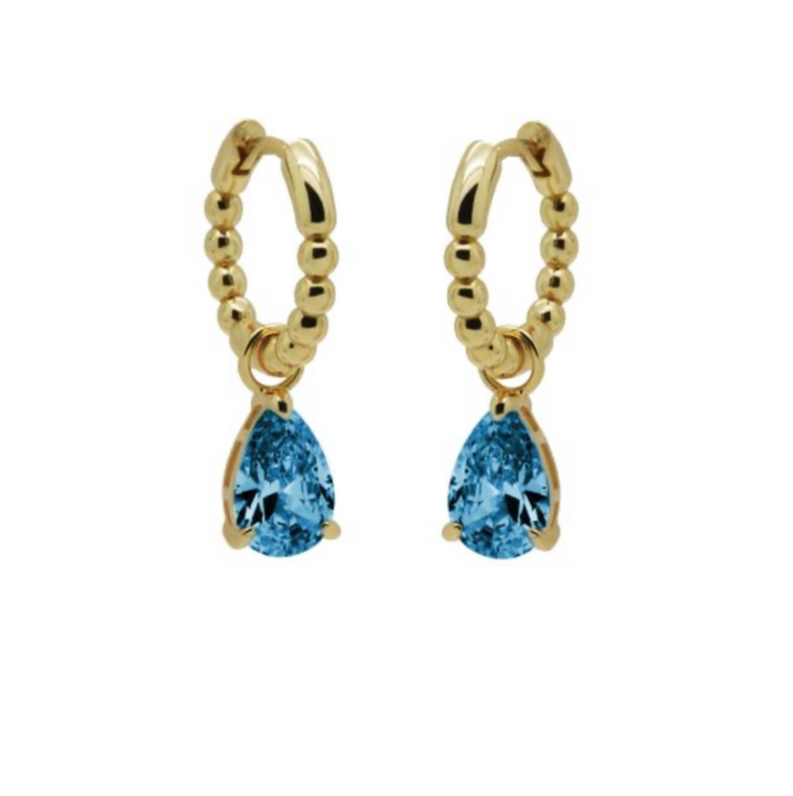 Karma Jewelry A106GP_LB - Hinged Hoops Zirconia Anna - Oorbellen Dames - 925 Sterling Zilver - 14K Gouden Plating - Helder Blauw - 26 MM