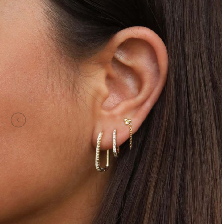 Karma Jewelry Earrings M3178GP - Plain Zirconia Hinged Hoops Round Square - Oorbellen Dames - 925 Sterling Zilver - 14K Gouden Plating - 20 MM