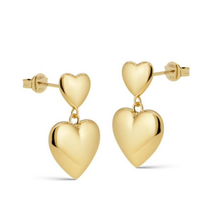 Karma Jewelry X207GP - Tirsa - Earrings Symbols XL Duo Hearts Dames Oorbellen - 925 Sterling Zilver - 14K Gouden Plating - Goudkleurig - 2,1 CM