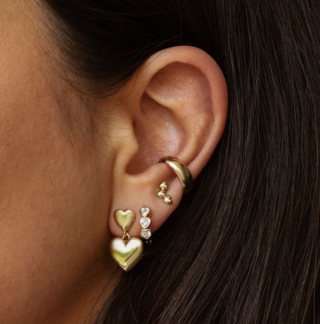 Karma Jewelry X207GP - Tirsa - Earrings Symbols XL Duo Hearts Dames Oorbellen - 925 Sterling Zilver - 14K Gouden Plating - Goudkleurig - 2,1 CM