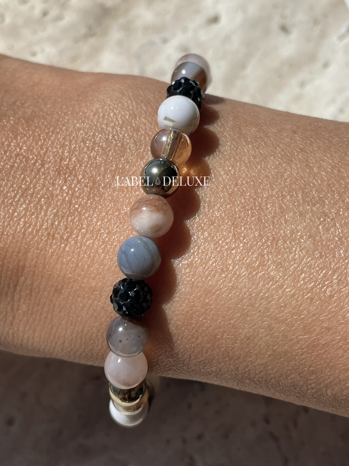 Karma Jewelry bracelet 80201 XS- Sterling Zilveren Dames kralenarmband Spiral Zoya - 14K Gouden Plating - Zwart - 18,5+6 CM
