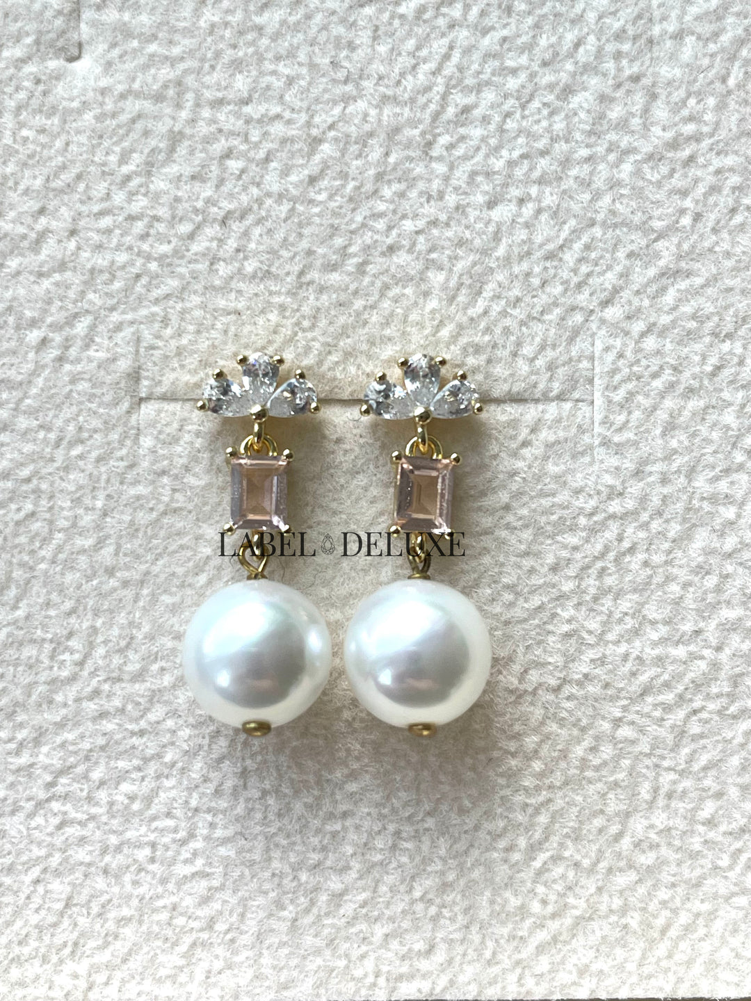 Karma Jewelry X198_SA - Symbols XL Bowie Zirconia Pearl Salmon - Oorbellen Dames - 925 Sterling Zilver - 14K Gouden Plating - Zalm - 20 MM