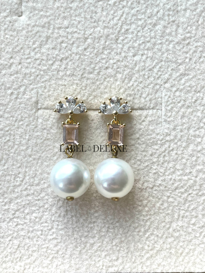 Karma Jewelry X198_SA - Symbols XL Bowie Zirconia Pearl Salmon - Oorbellen Dames - 925 Sterling Zilver - 14K Gouden Plating - Zalm - 20 MM