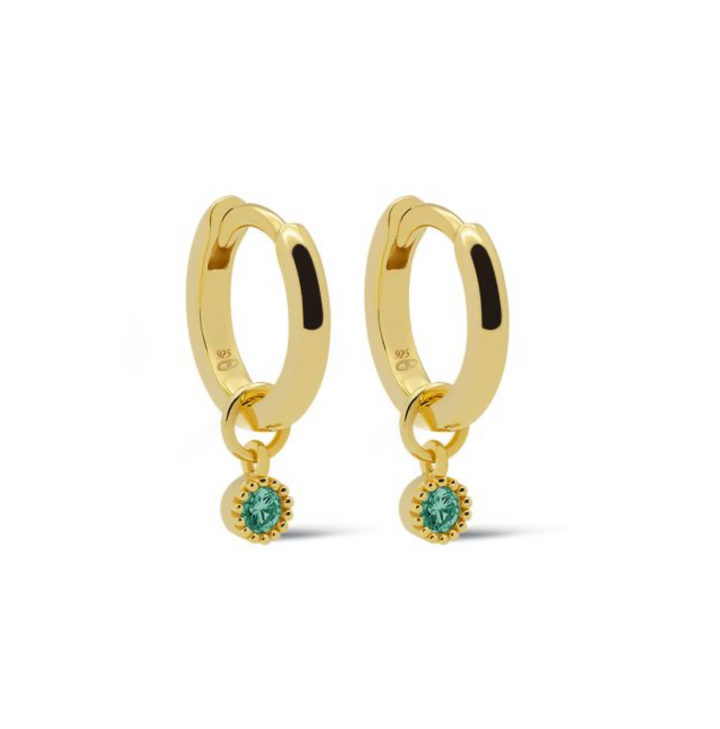 Karma Jewelry earrings A66_TB - Dames Oorbellen - Hinged Hoops Symbols Dotty Zirconia - Teal Blue - Goud - 17mm