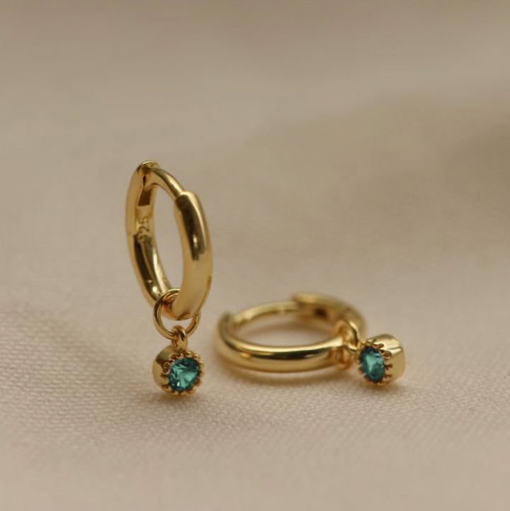 Karma Jewelry earrings A66_TB - Dames Oorbellen - Hinged Hoops Symbols Dotty Zirconia - Teal Blue - Goud - 17mm