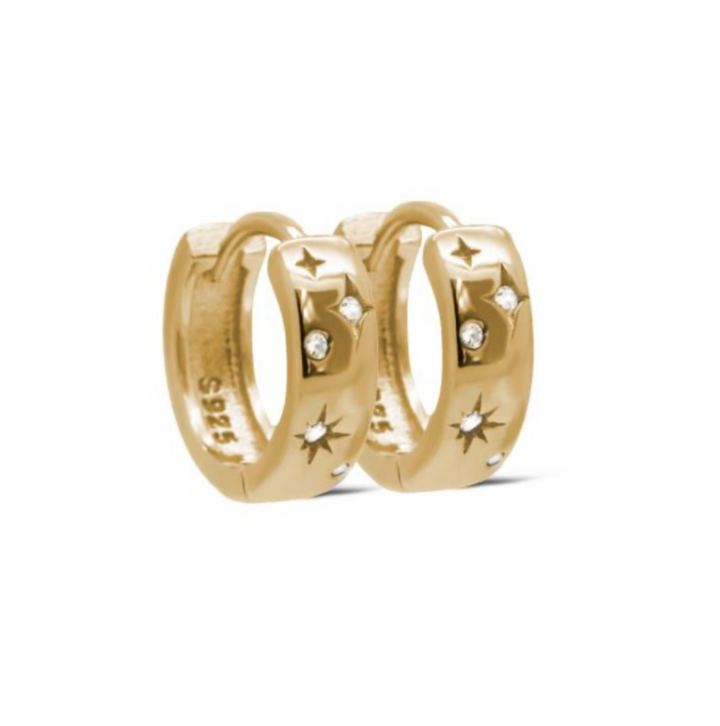 Karma Jewelry H508GP - Hinged Hoops ESTELLA - Oorbellen Dames - 925 Sterling Zilver - 14K Gouden Plating - Goud kleurig - 12 MM