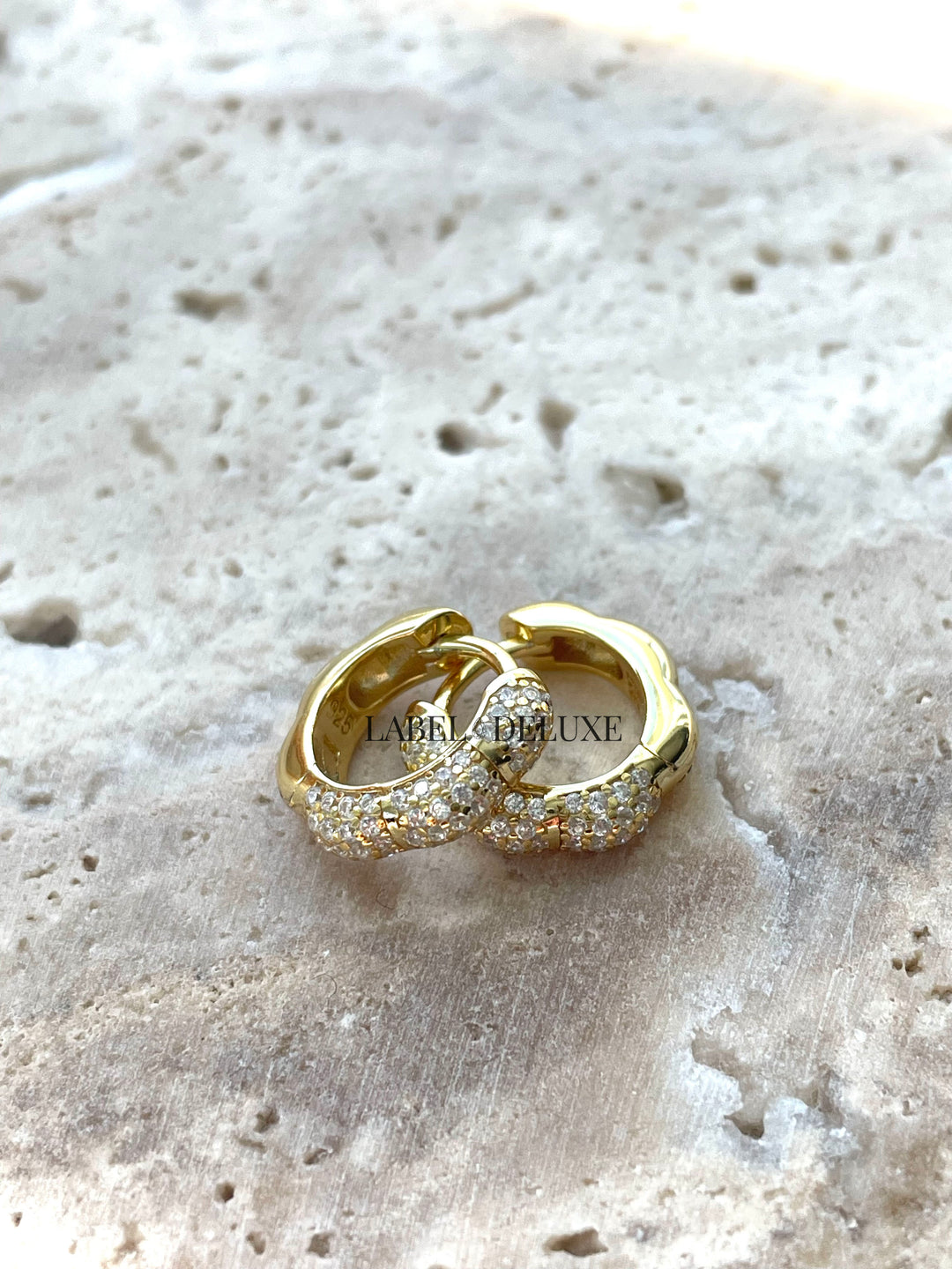 Karma Jewelry H632GP - Oorringen Dames - Hinged Hoops Cellie Zirconia - 925 Sterling Zilver - 14K Gouden Plating - Goudkleurig - 13 MM