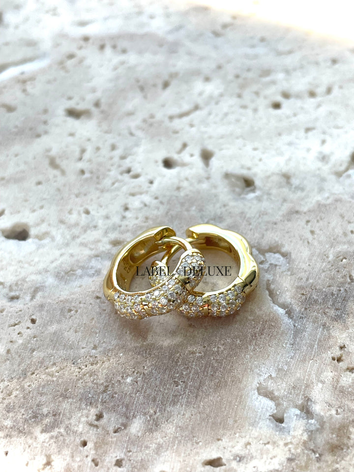 Karma Jewelry H632GP - Oorringen Dames - Hinged Hoops Cellie Zirconia - 925 Sterling Zilver - 14K Gouden Plating - Goudkleurig - 13 MM