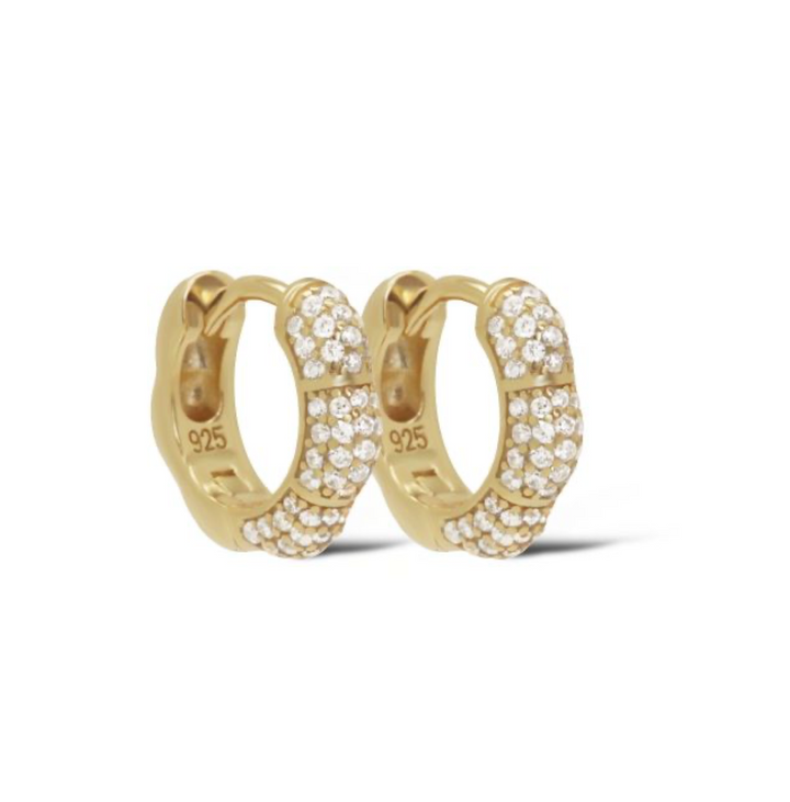 Karma Jewelry H632GP - Oorringen Dames - Hinged Hoops Cellie Zirconia - 925 Sterling Zilver - 14K Gouden Plating - Goudkleurig - 13 MM