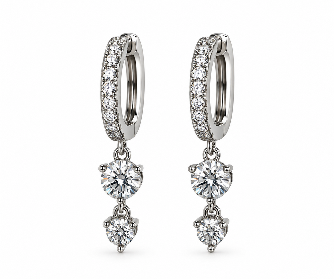 Karma Jewelry oorbellen M2285 - Double Zirconia Hoops - Zilver - 2,5 cm
