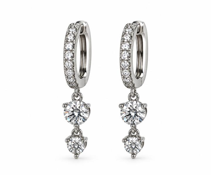 Karma Jewelry oorbellen M2285 - Double Zirconia Hoops - Zilver - 2,5 cm