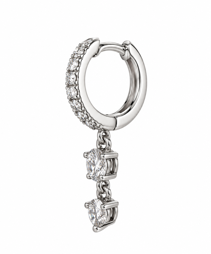 Karma Jewelry oorbellen M2285 - Double Zirconia Hoops - Zilver - 2,5 cm