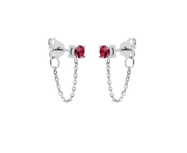 Karma Jewelry oorbellen C82S_RR - Dames Oorbellen - Chain Single Zirconia - Zilver Ruby Red