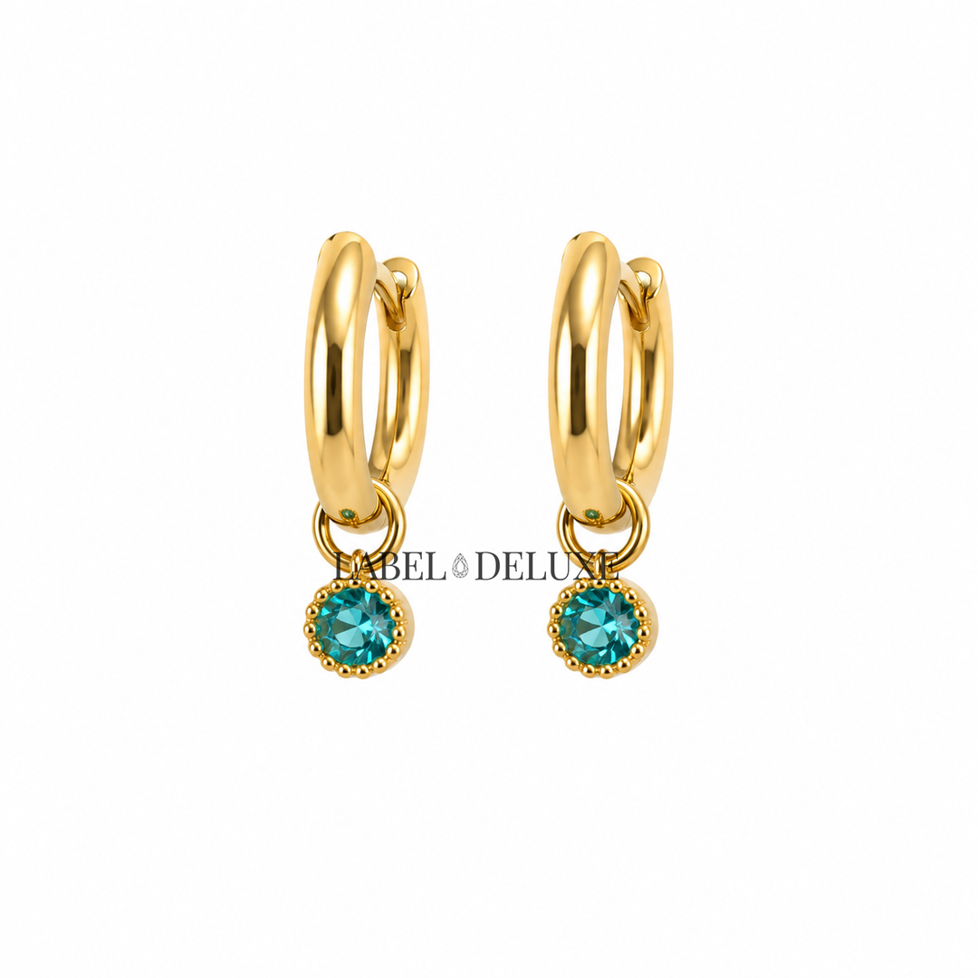 Karma Jewelry Oorbellen A66 - Dames Oorbellen - Symbols Dotty Zirconia Blue Hinged Hoops - Goud - Blauw - 1,7 cm