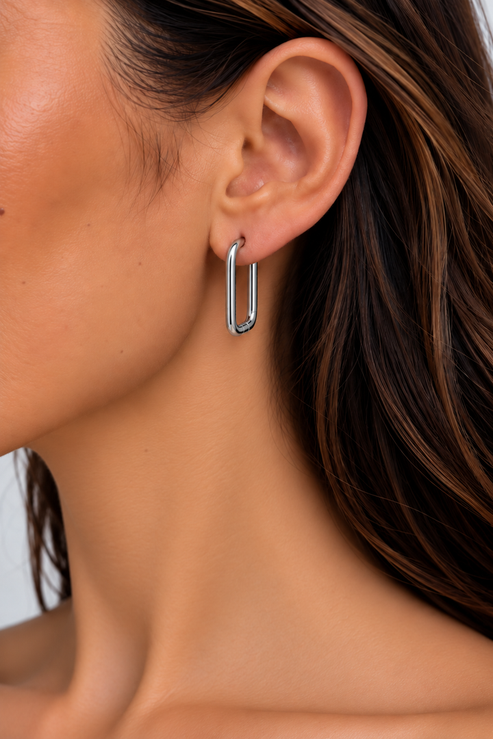 Karma Jewelry oorbellen H157SS - Bold Rectangle Square Hoops - Zilver - 24 mm
