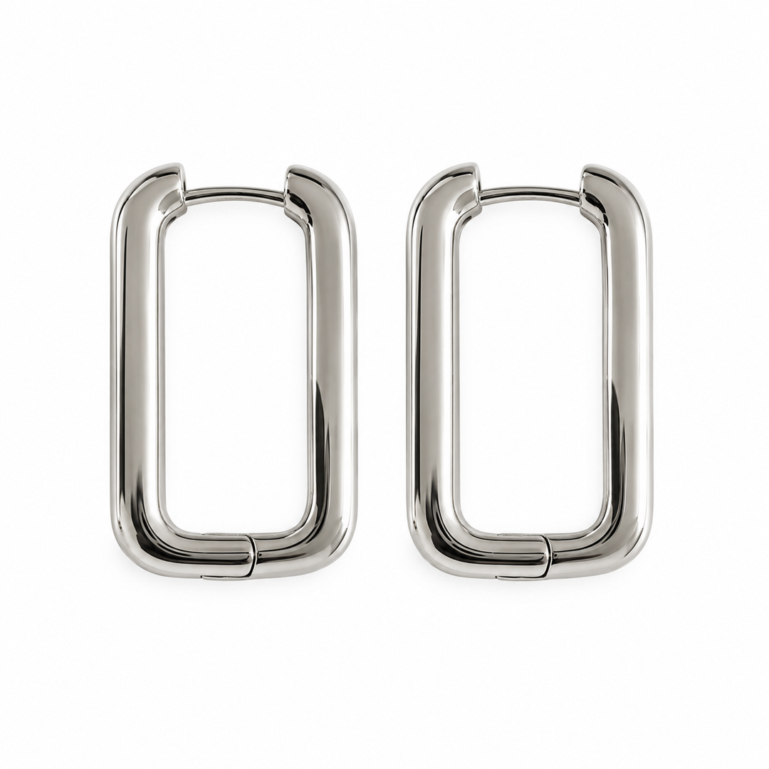 Karma Jewelry oorbellen H157SS - Bold Rectangle Square Hoops - Zilver - 24 mm