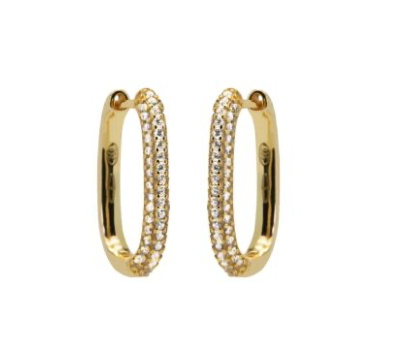 Karma Jewelry H323GP - Hinged Hoops Zirconia Oval Dames Oorbellen - 925 Sterling Zilver - 14K Gouden Plating - Goudkleurig - 2 CM