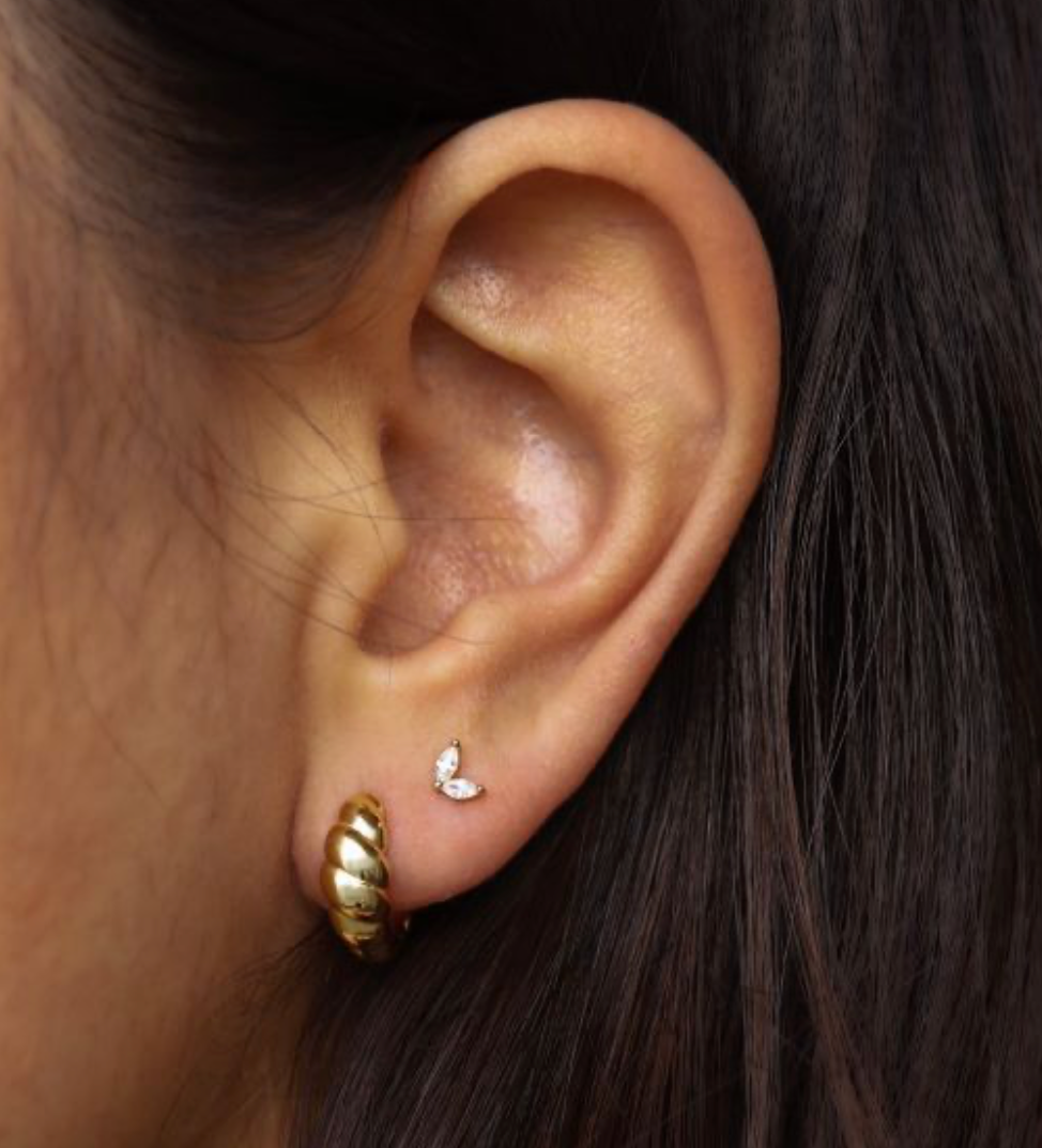Karma Jewelry H628GP - Hoops Svea Croissant - Oorbellen Dames - 925 Sterling Zilver - 14K Gouden Plating - Goud kleurig - 14 MM