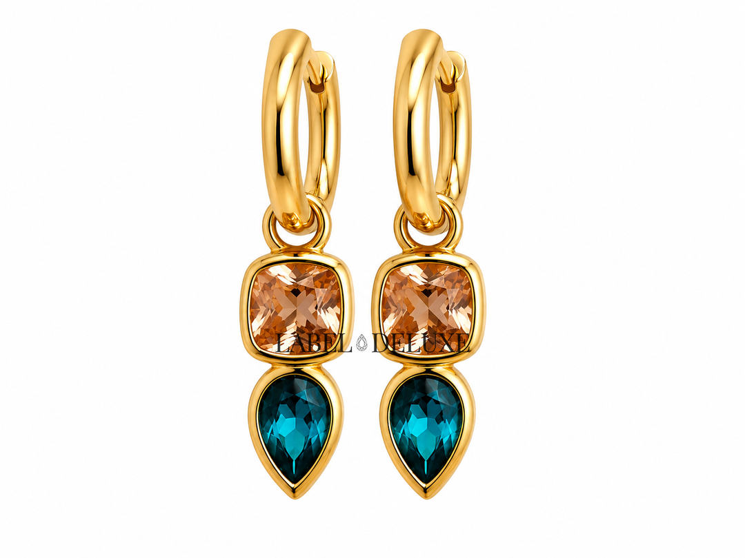 Karma Jewelry oorbellen Fantasy - Dames Oorbellen - Champagne Blue - Goud - 2,5 cm