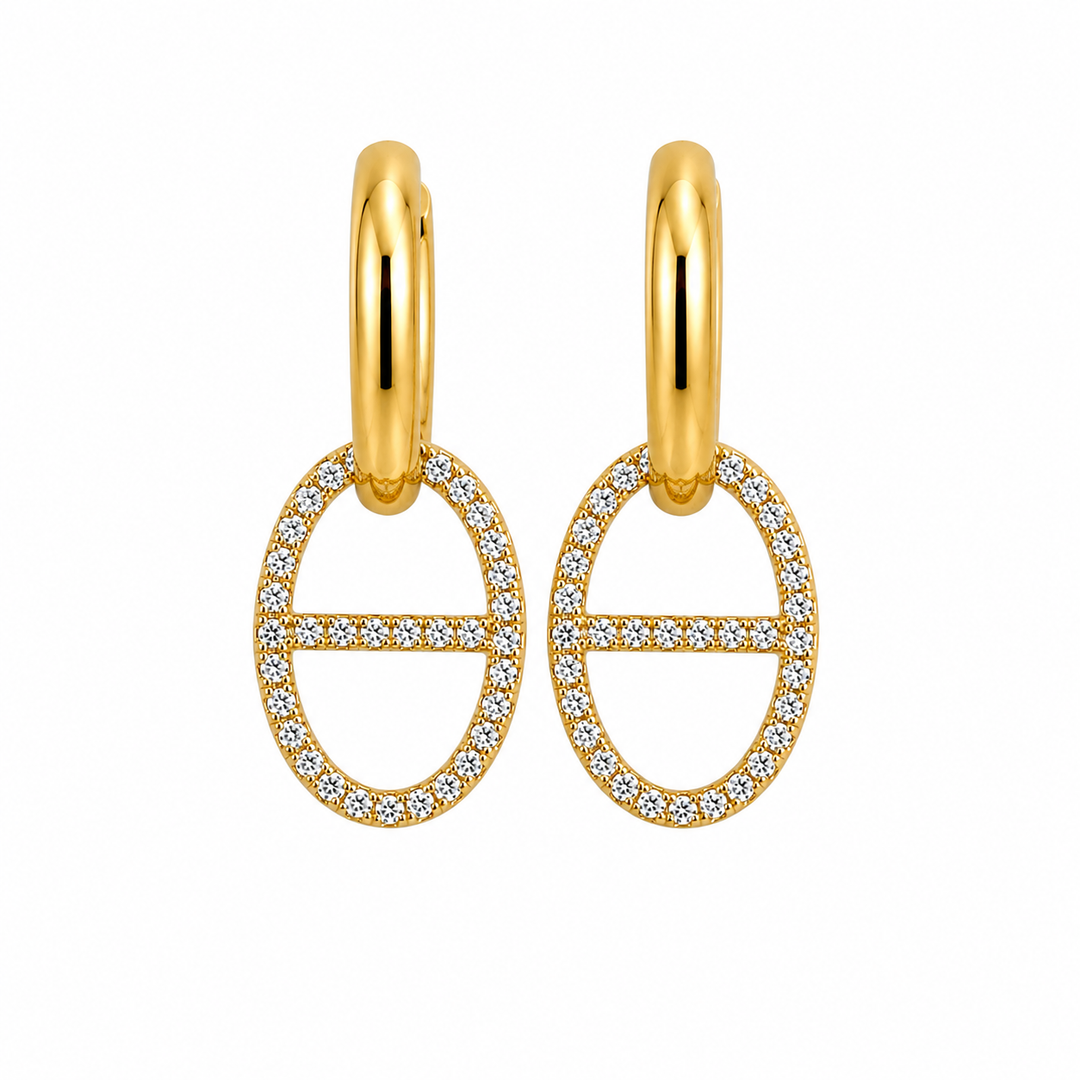 Karma Jewelry oorbellen Oval Zirkonia - Dames Oorbellen - Goud - 2,8 cm