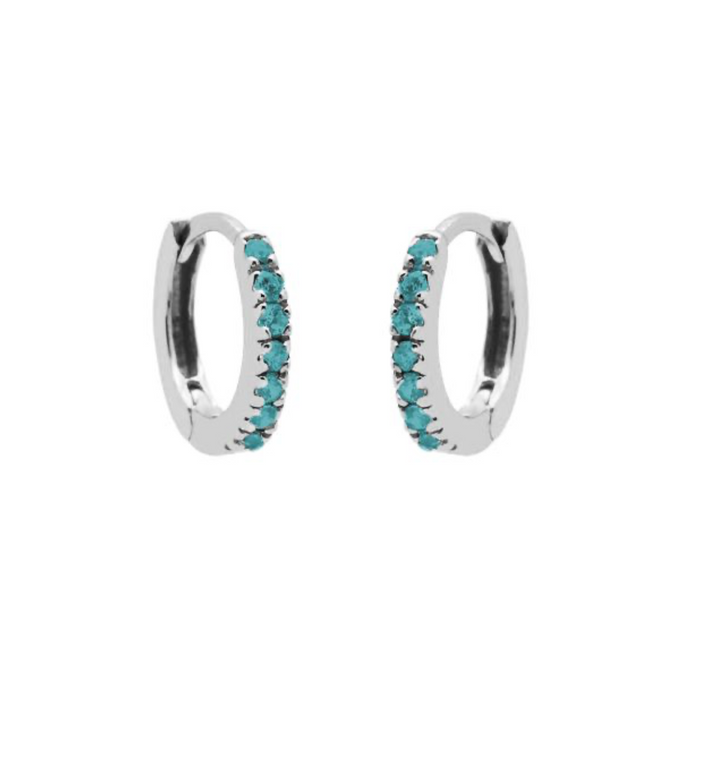 Karma Jewelry earrings M2605_T - Dames Oorbellen - Plain Hoops Round Zirconia - Turquoise / Zilver - 1,3 cm
