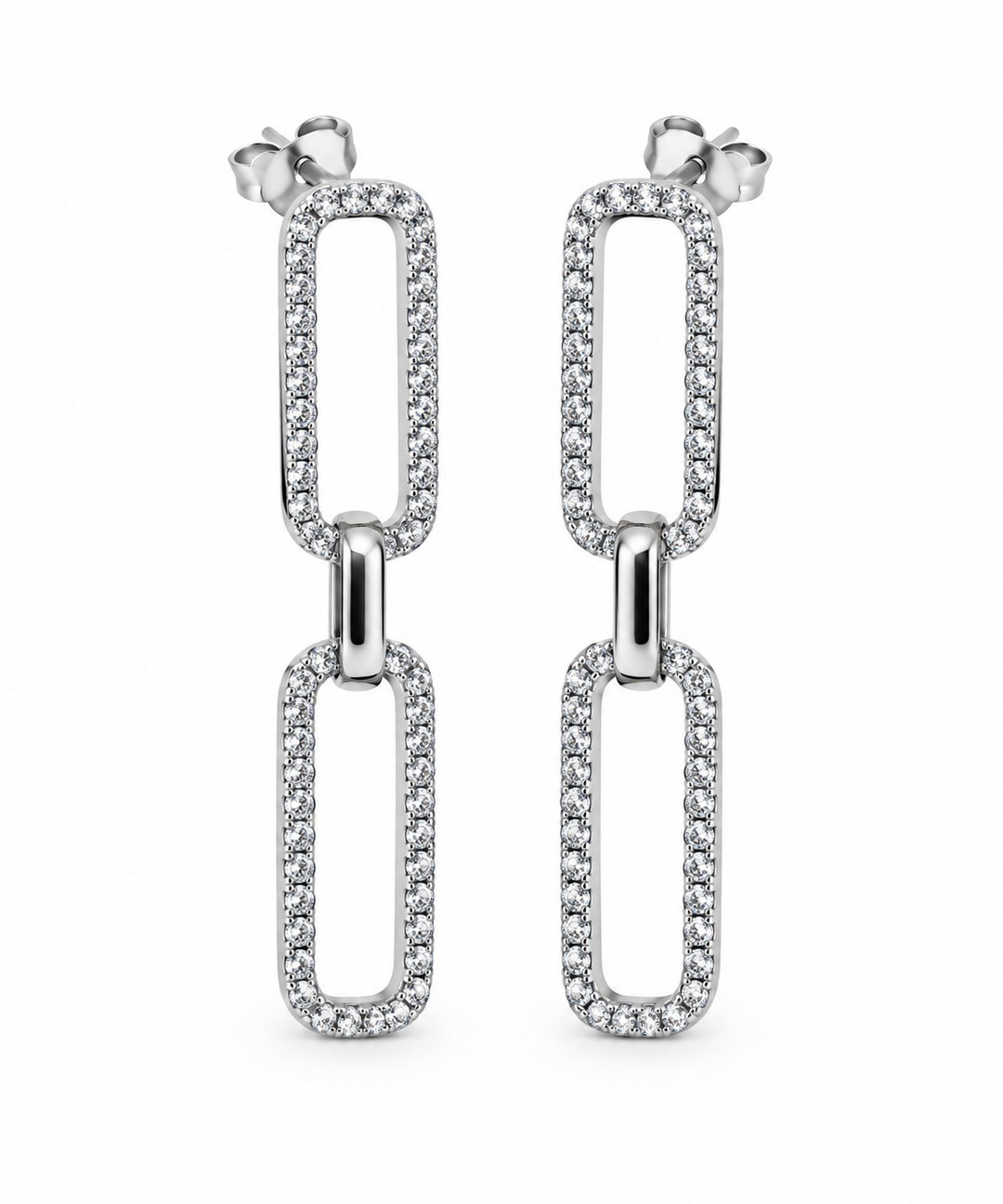 Karma Jewelry earrings X107S - Dames Oorbellen - Symbols XL Double Zirconia Oval - Zilver - 40 MM