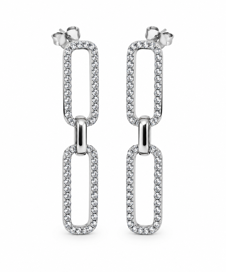 Karma Jewelry earrings X107S - Dames Oorbellen - Symbols XL Double Zirconia Oval - Zilver - 40 MM