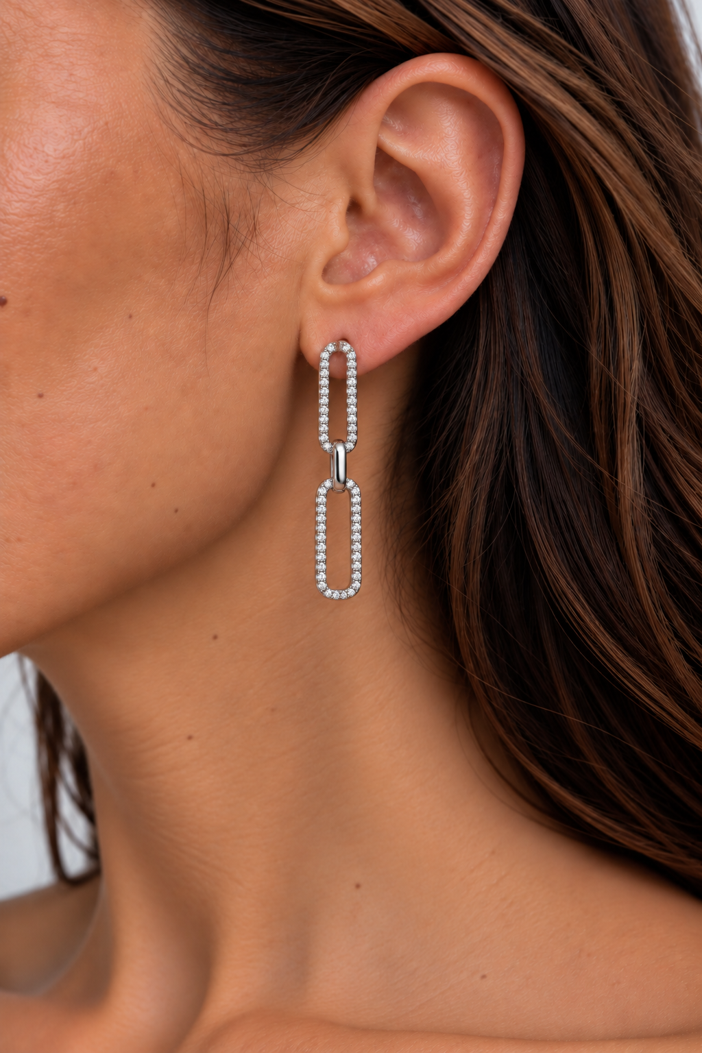 Karma Jewelry earrings X107S - Dames Oorbellen - Symbols XL Double Zirconia Oval - Zilver - 40 MM