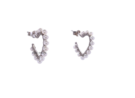 Karma Jewelry KJHeartsS - Hearts Pearls - Oorstekers dames - 925 Sterling zilver - 25 MM