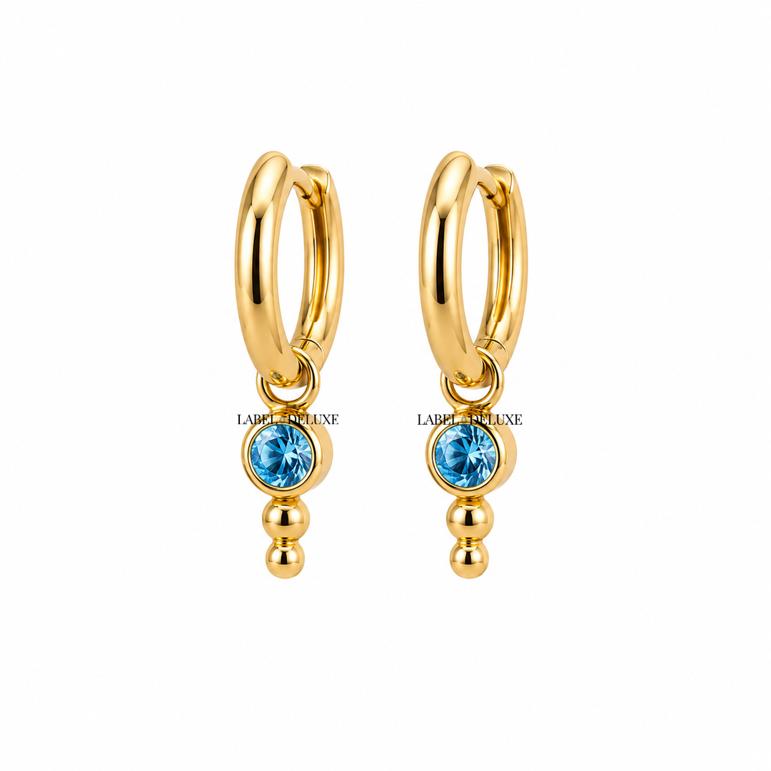 Karma Jewelry Oorbellen A158 - Dames Oorbellen - Nina Dot Hinged Hoops - Goud - Blauw - 2 cm