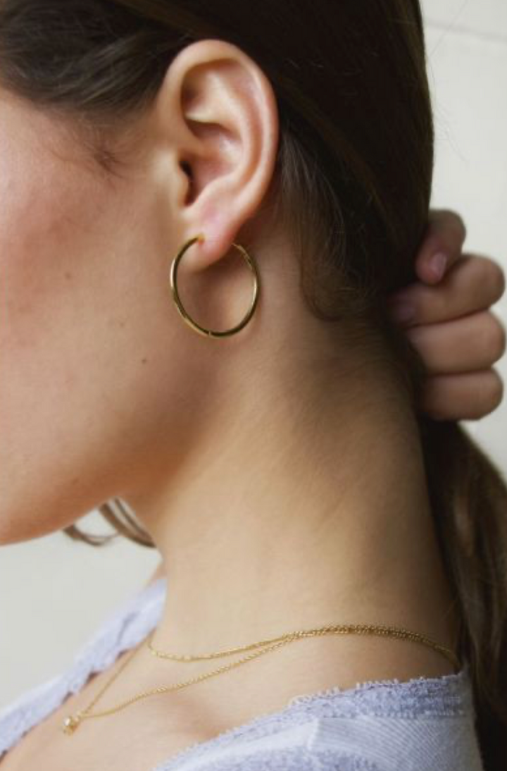 Karma Jewelry H240GP - Plain Hoops - Oorbellen Dames - 925 Sterling Zilver - 14K Gouden Plating - Goud kleurig - 30 MM