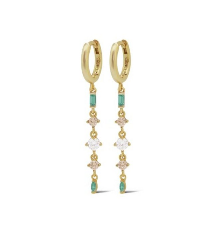 Karma Jewelry  A166_TB - Oorbellen Dames - Hoops Lina Chain Zirconia - Goudkleurig Blauw - 4 CM
