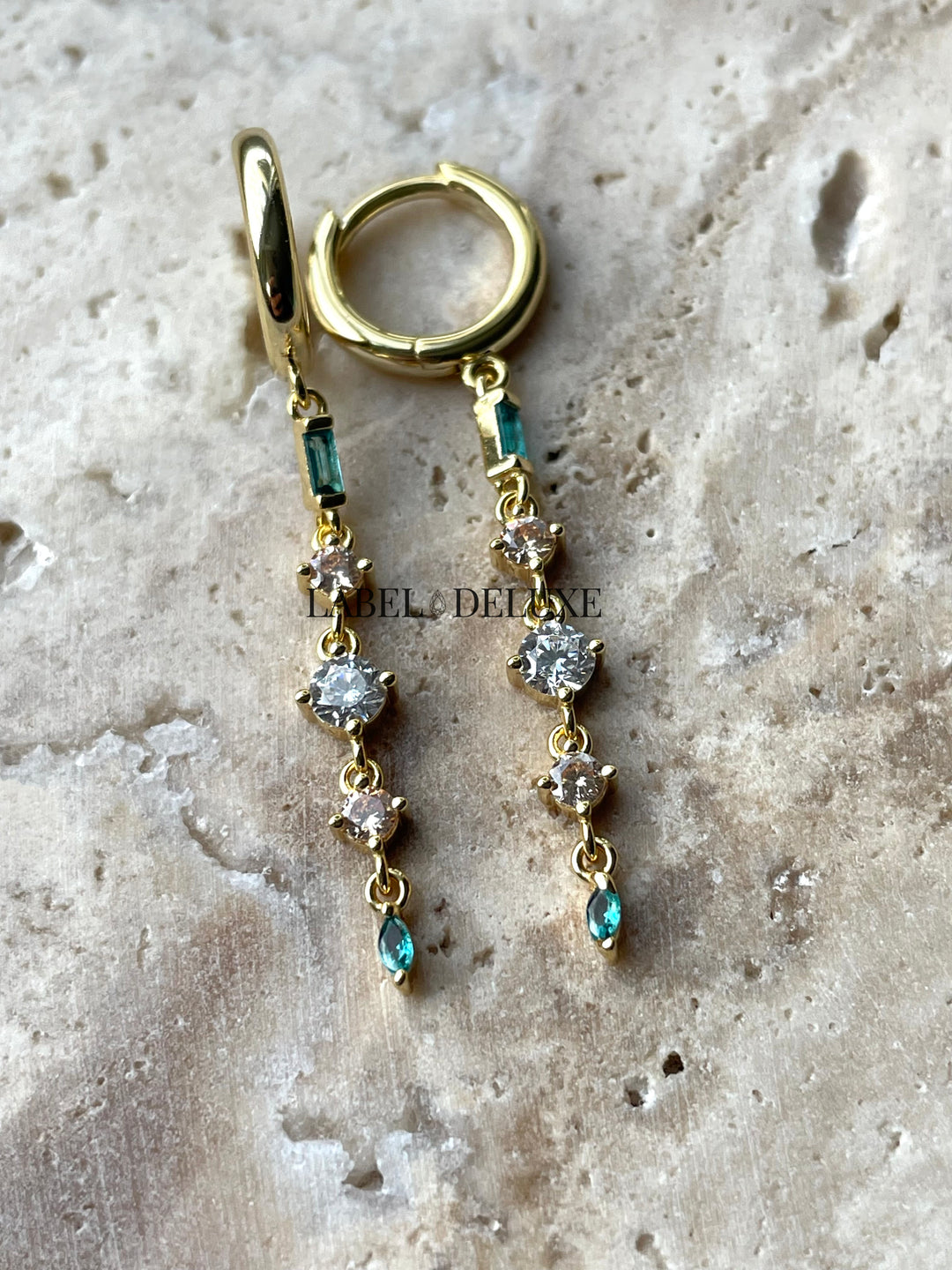 Karma Jewelry  A166_TB - Oorbellen Dames - Hoops Lina Chain Zirconia - Goudkleurig Blauw - 4 CM