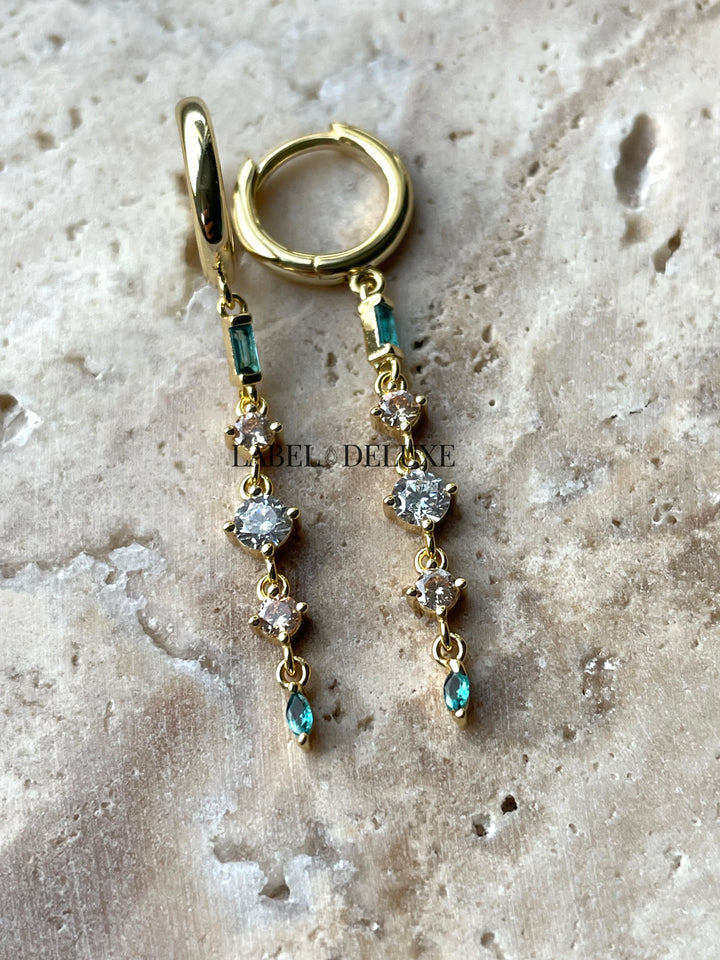 Karma Jewelry  A166_TB - Oorbellen Dames - Hoops Lina Chain Zirconia - Goudkleurig Blauw - 4 CM