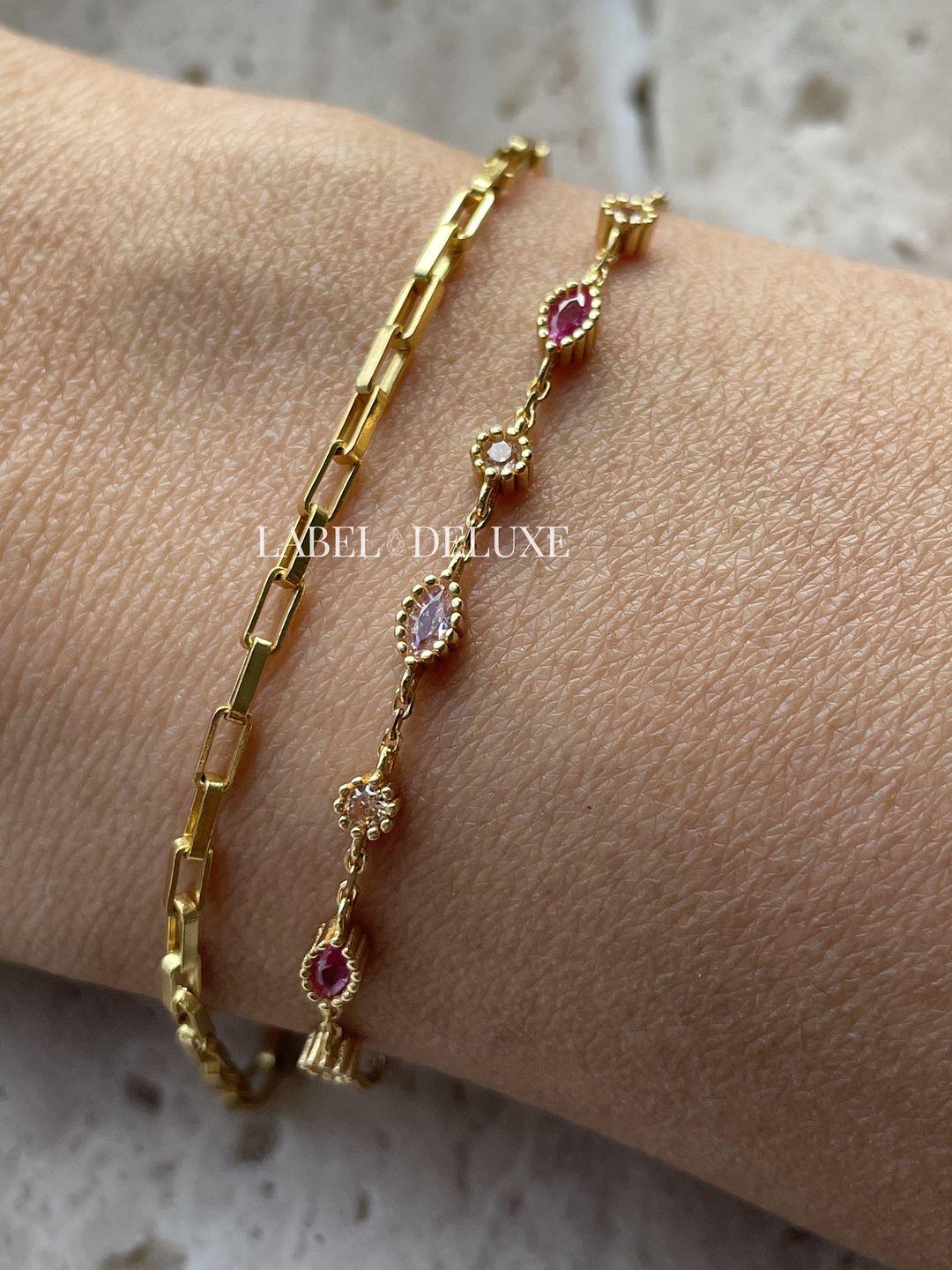 Karma Jewelry bracelet 94160GP_RR - Damesarmband - Jules Ruby Red -  Sterling Zilver - 14K Gouden Plating - Goud kleurig - 16+3 CM