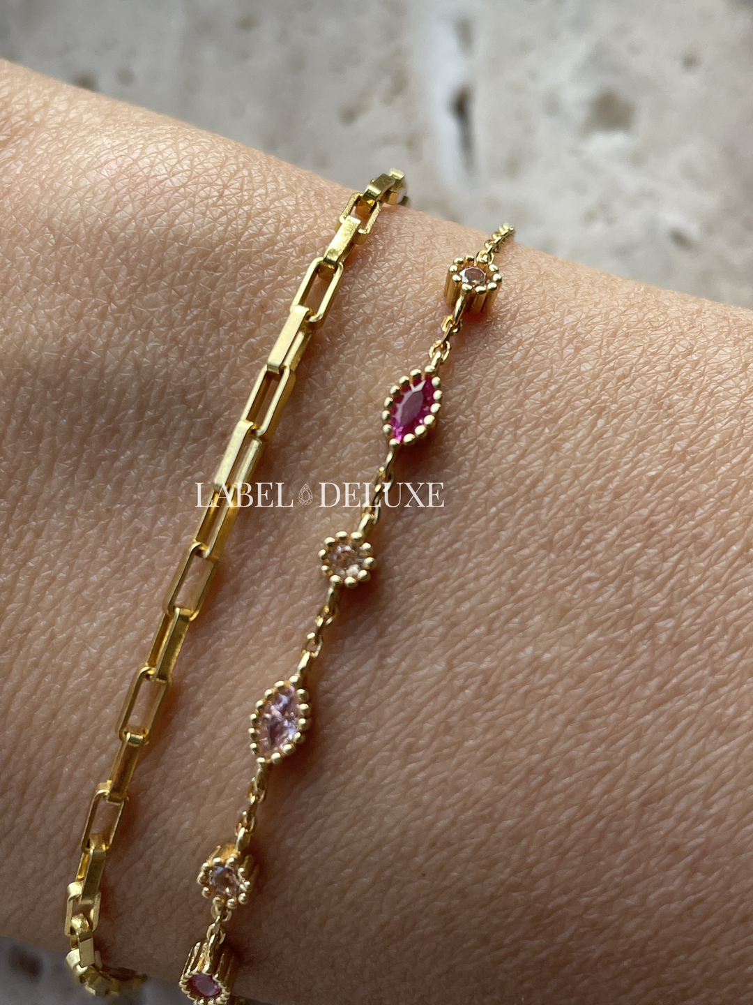 Karma Jewelry bracelet 94160GP_RR - Damesarmband - Jules Ruby Red -  Sterling Zilver - 14K Gouden Plating - Goud kleurig - 16+3 CM