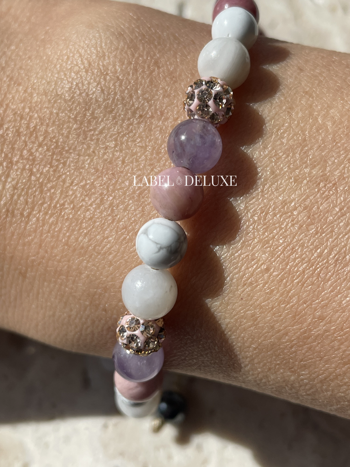 Karma Jewelry 80114 - Kralen Armband Dames - Spiral XS - Meerkleurig - Paars - Verstelbaar - 6 MM - 18.5 + 6 CM