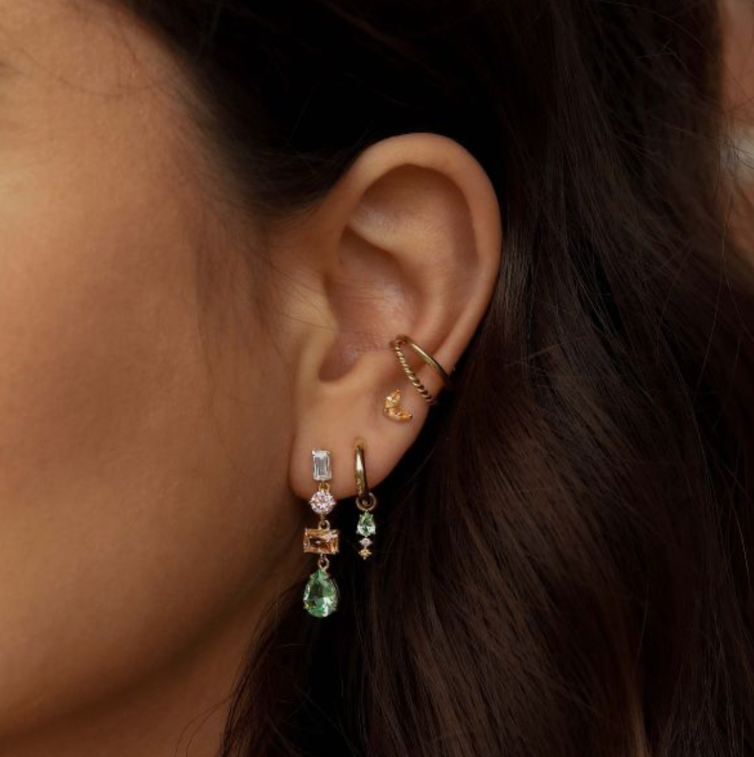 Karma Jewelry A67SC - Hinged Hoops DUO SPRING COLOUR DROP - Oorbellen Dames - 925 Sterling Zilver - Lichtgroen & Roze - goud kleurig - 23 MM