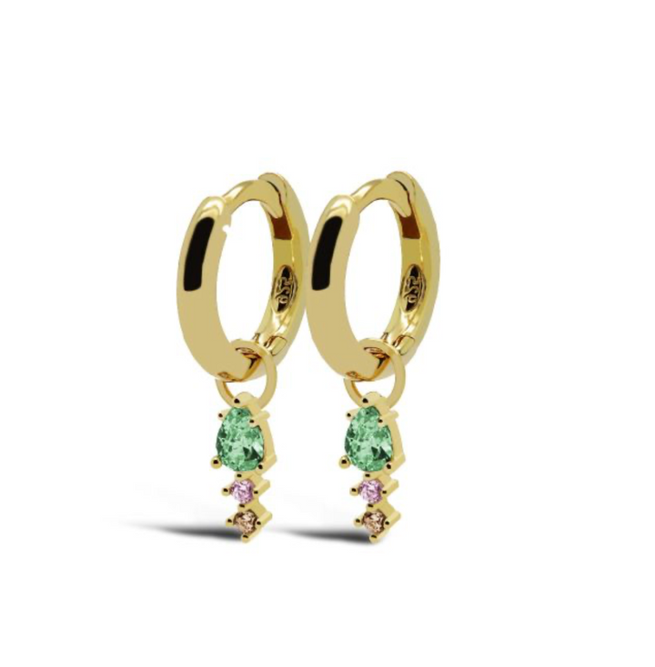 Karma Jewelry A67SC - Hinged Hoops DUO SPRING COLOUR DROP - Oorbellen Dames - 925 Sterling Zilver - Lichtgroen & Roze - goud kleurig - 23 MM