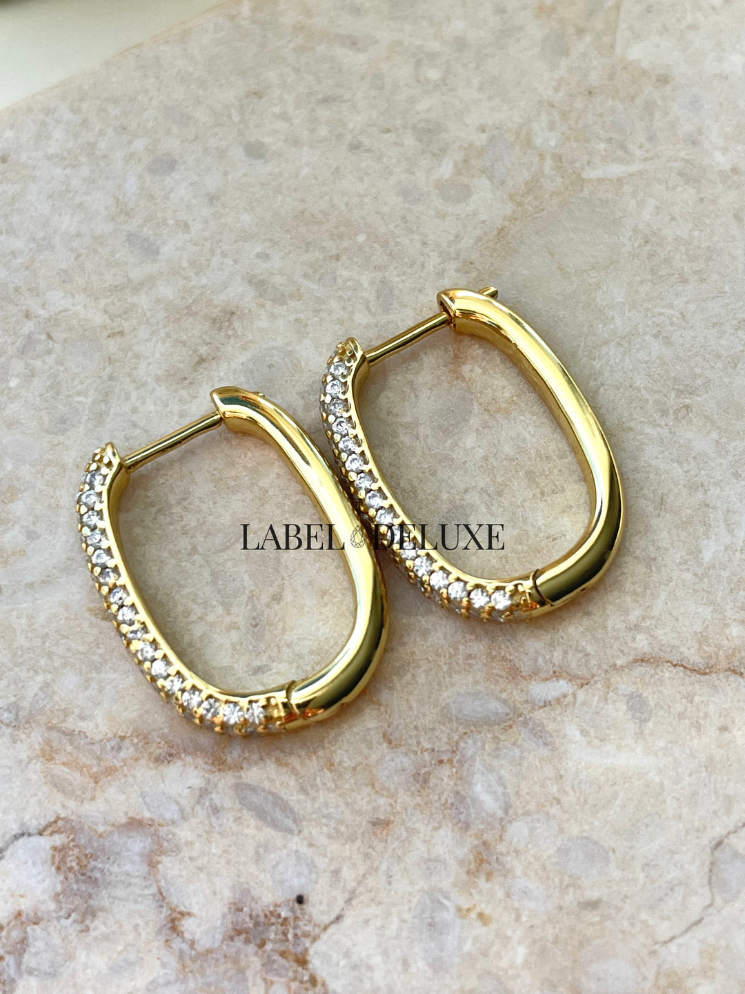 Karma Jewelry H323GP - Hinged Hoops Zirconia Oval Dames Oorbellen - 925 Sterling Zilver - 14K Gouden Plating - Goudkleurig - 2 CM