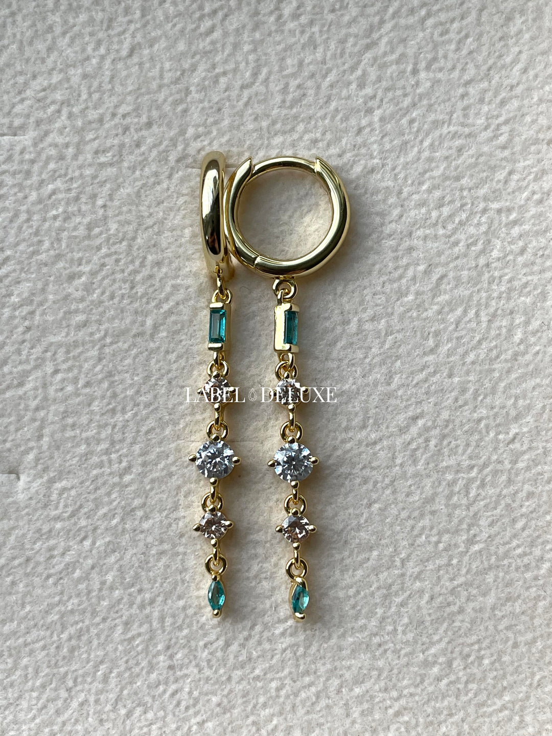 Karma Jewelry  A166_TB - Oorbellen Dames - Hoops Lina Chain Zirconia - Goudkleurig Blauw - 4 CM