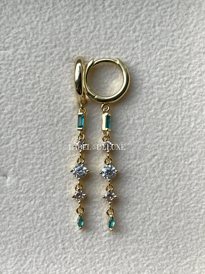 Karma Jewelry  A166_TB - Oorbellen Dames - Hoops Lina Chain Zirconia - Goudkleurig Blauw - 4 CM