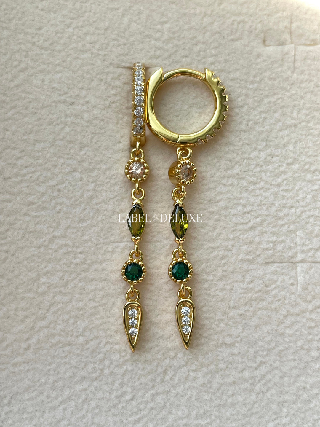 Karma Jewelry A88EG - Lizzy - Oorringen Dames Oorbellen - 925 Sterling Zilver - Emerald Green  - Goudkleurig - 35 MM