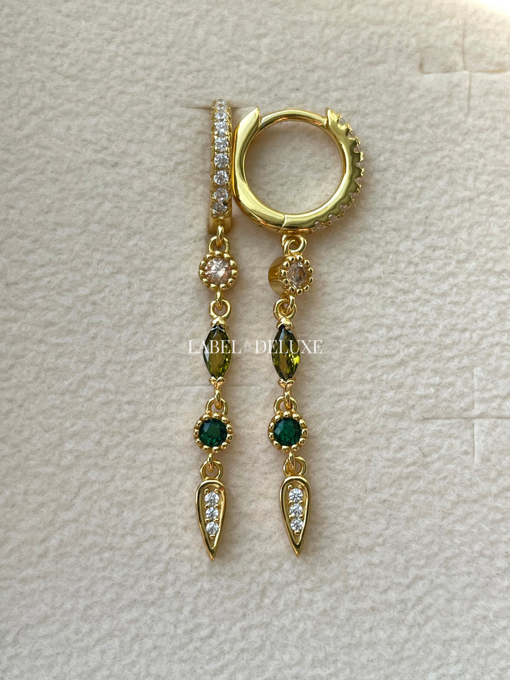 Karma Jewelry A88EG - Lizzy - Oorringen Dames Oorbellen - 925 Sterling Zilver - Emerald Green  - Goudkleurig - 35 MM