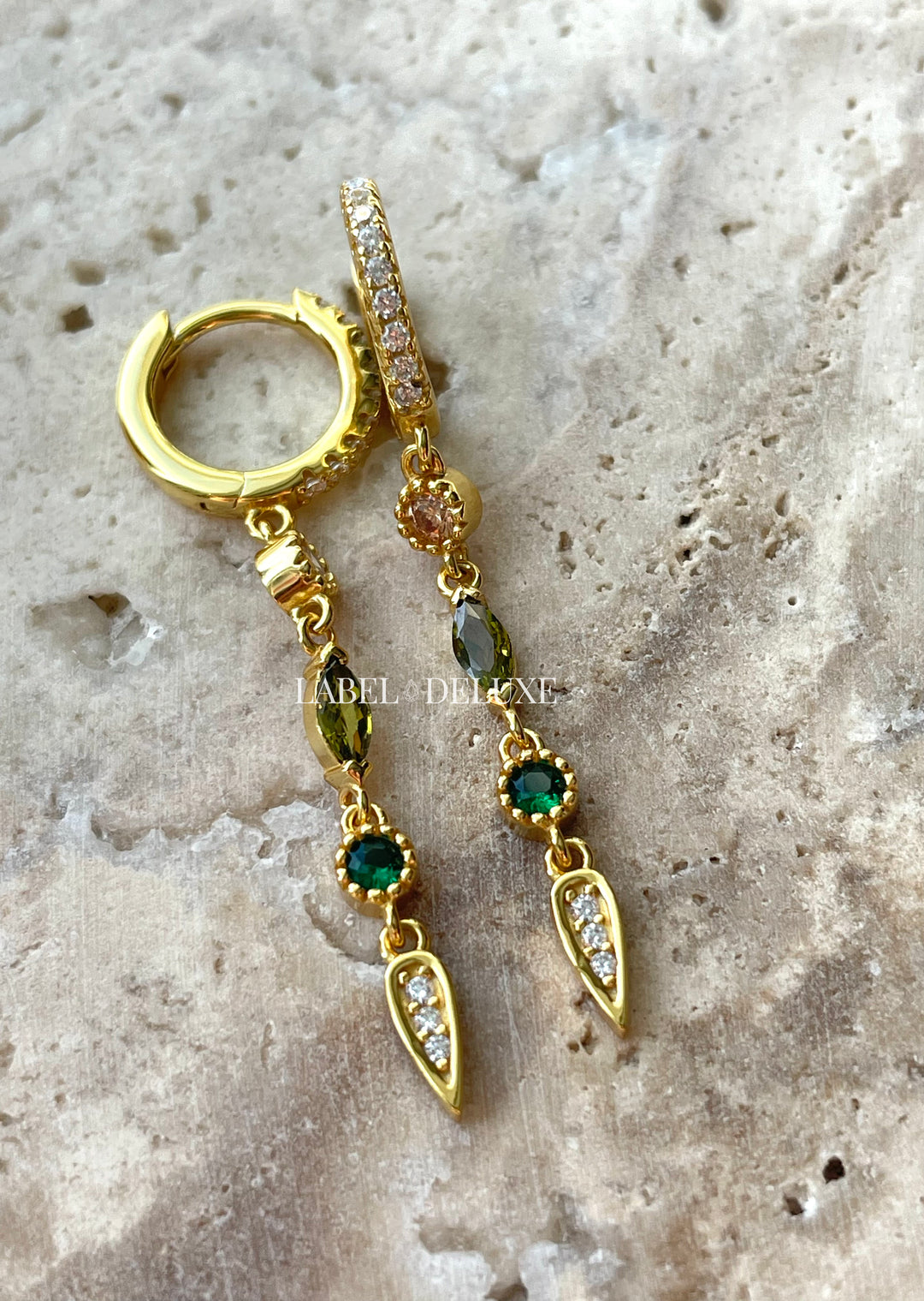 Karma Jewelry A88EG - Lizzy - Oorringen Dames Oorbellen - 925 Sterling Zilver - Emerald Green  - Goudkleurig - 35 MM